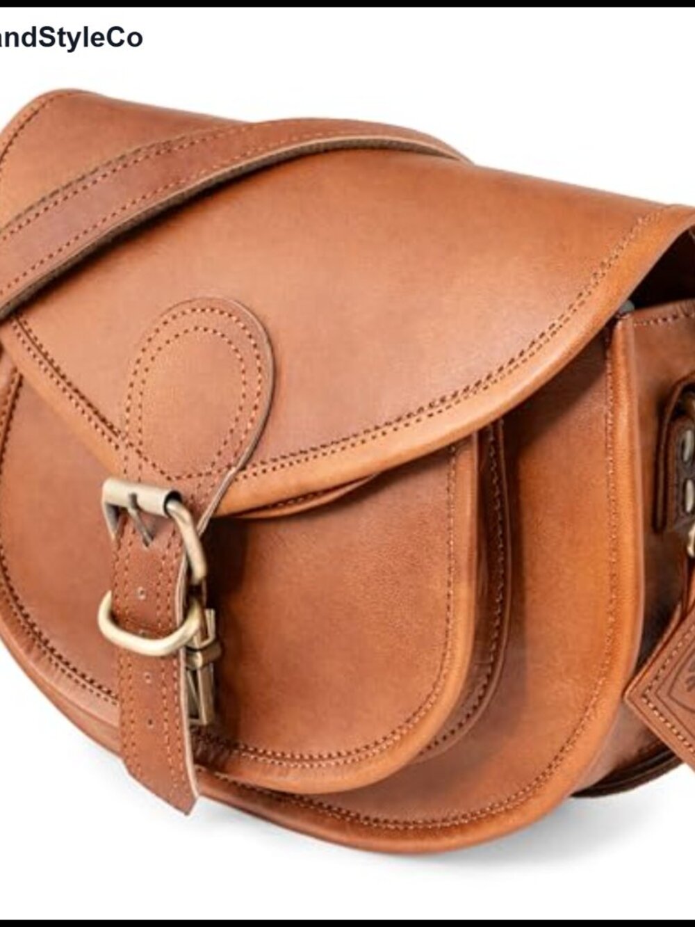 Vintage Full Grain Leather Crossbody Saddle Bag Adjustable Strap